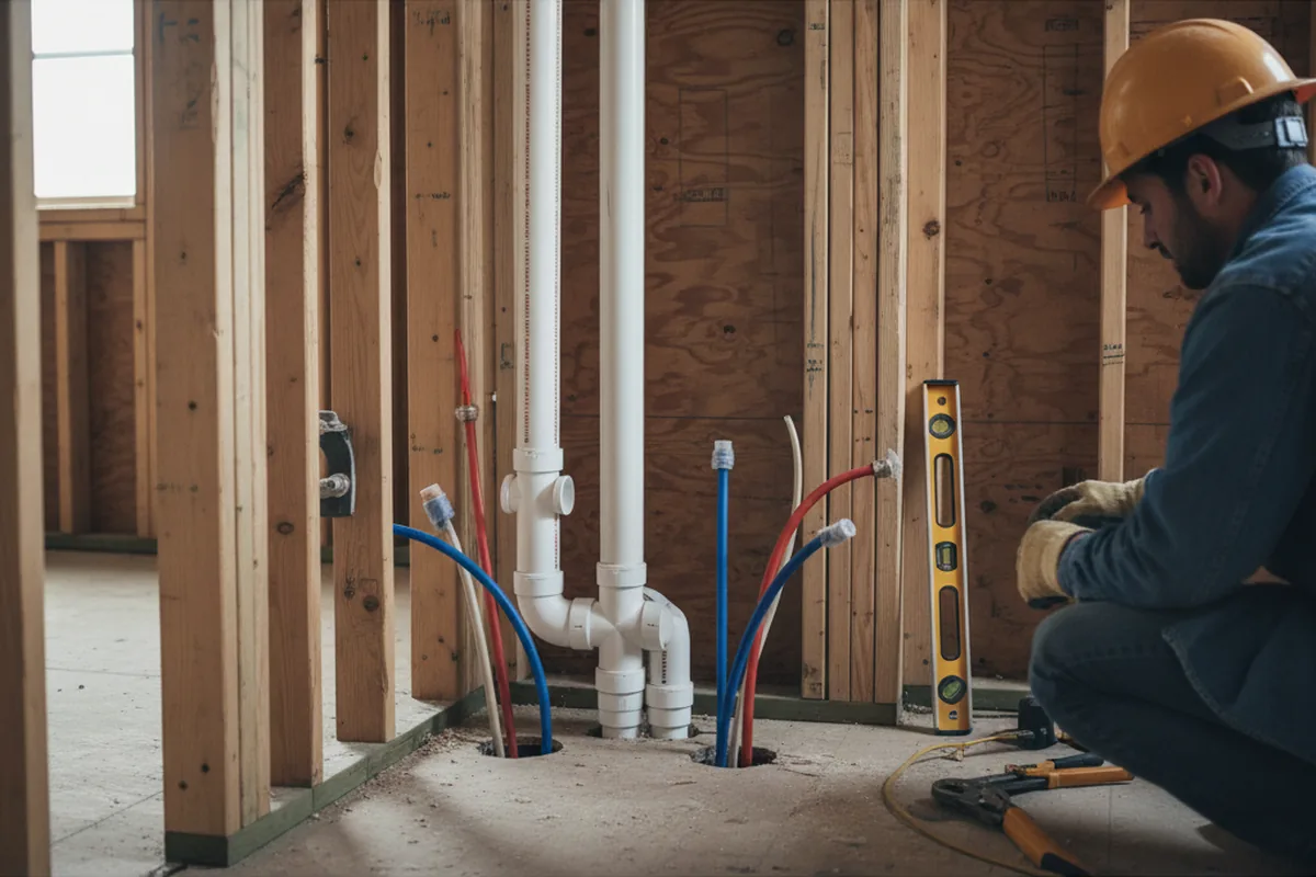 Drain and supply rough-in during Sump Pump Repair in Vest